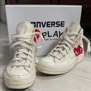 Comme des Garcons PLAY Cream and Red Sneakers